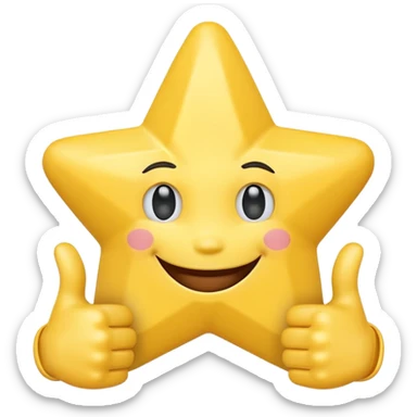 3D a smiling happy star with both hands doing thumbs up  sticker
