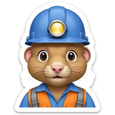 a mole rat, blue helmet, headlamp, worker cloth sticker
