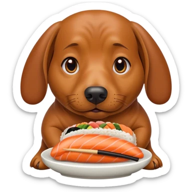 overweight dachshund eating too much sushi  sticker