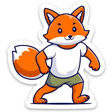retro 1930s anthropomorphised fox in a t-shirt and shorts walking black and white sticker