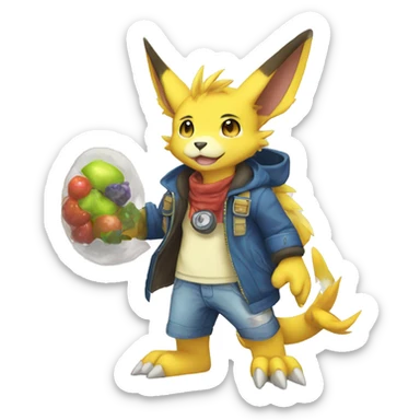 Cute cool anthro Digimon-Pokémon-animal full body sticker