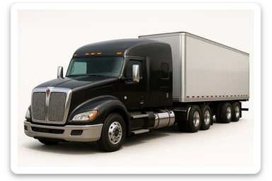 Enhance photorealism for this 2026 Kenworth T680 Flat Top semi sleeper, with ultra-realistic lighting, chrome, and surface details, no air filters, flat top sleeper cab emphasized, no background. Render in ultra-realistic photographic style with perfect lighting and detailed chrome and paint reflections, no background. sticker