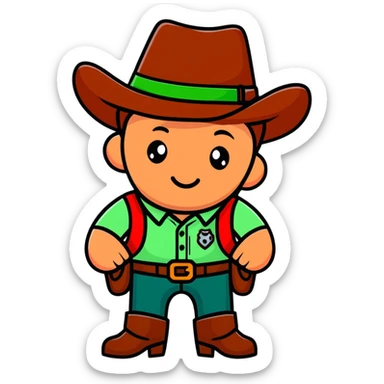 Cowboy wearing a green hat sticker