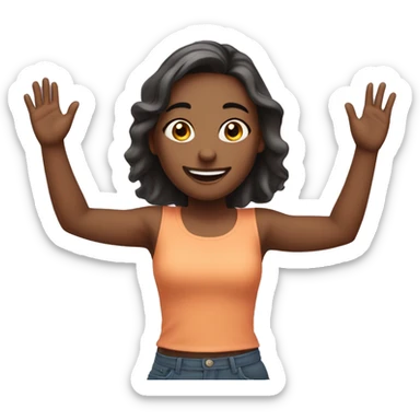 Girl with both hands in the air. Happy, frontal view above waist only. Enjoying sticker