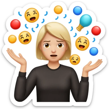 create an emoji of a gender neutral person juggling lots of work looking very stressed out sticker