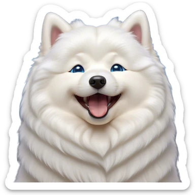 Cinematic Cute Yawning Samoyed Portrait Emoji, Head tilted slightly with a dramatic, wide-open yawn, showcasing a soft, fluffy white Fur with a gentle shimmer, floppy ears slightly drooping, round blue eyes barely open in drowsy contentment, Simplified yet irresistibly adorable features, highly detailed, glowing with a soft, cozy glow, high shine, relaxed yet expressive, stylized with a touch of whimsy, bright and endearing, soft glowing outline, capturing the essence of a sleepy yet affectionate companion, so drowsy it feels like it could stretch right out of the screen and curl up for a nap! sticker