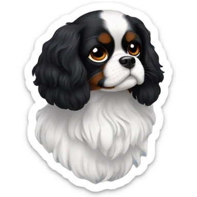 Small completely black Cavalier King Charles spaniel with black fur on his whole face and white fur on chest sticker