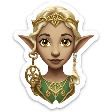 an elf woman login holding a big key sticker