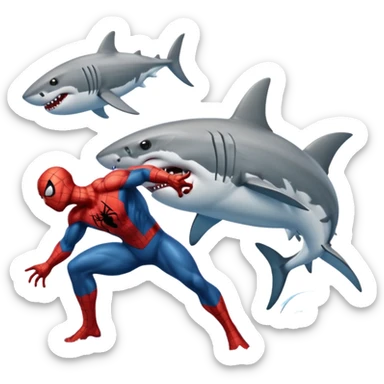 Spider-Man catching a great white shark sticker