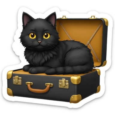 Black fluffy cat with suitcase in sun sticker