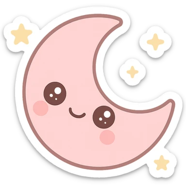 kawaii style icon of a pink moon with a cute face, soft pinks sticker