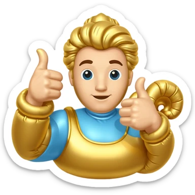 gold and light blue rococo inflatable thumbs up sticker