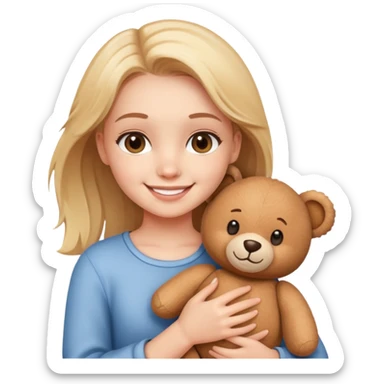 smiling girl with teddy bear sticker