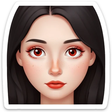 girl with dark long hair, subtle makeup, and red freckles across nose and cheeks sticker