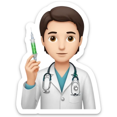 Doctor holding injection sticker