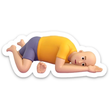 male in full prostrate position, lying face down with arms extended, 3D emoji style, 80% realistic sticker