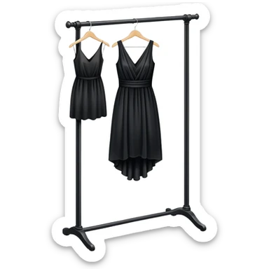 clothing rack with a single elegant black dress hanging sticker