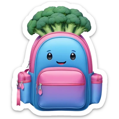 A Big blue backpack filled with pink ombre broccoli  sticker