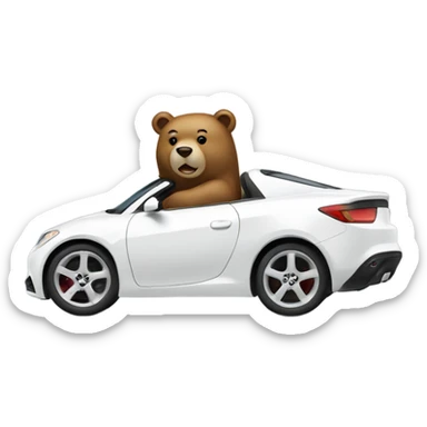 Bear driving white sports car sticker