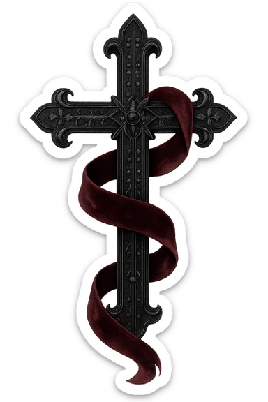 gothic style black cross with a velvet ribbon sticker