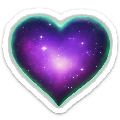 green and purple galaxy heart sticker
