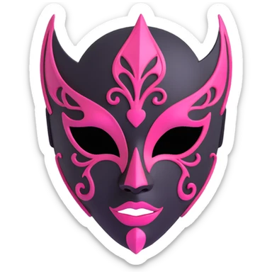 minimal 3D gothic mask with pink accent, simple and mysterious sticker