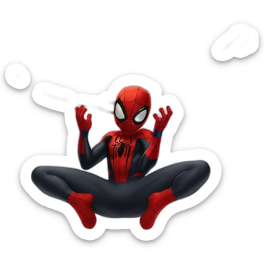 Spiderman Miles morales doing a meditation upside down hanging from a web sticker