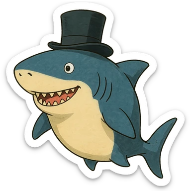 ghibli style shark wearing a top hat sticker