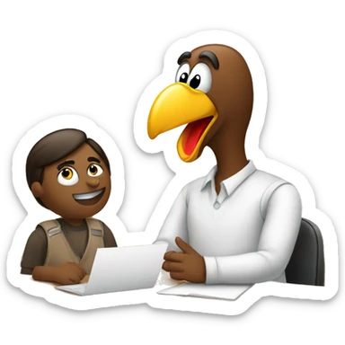 turkey talking to a student about DEI sticker