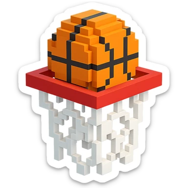 Voxel-style basketball in a net, variation 7 sticker