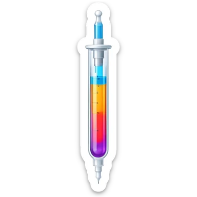 Medical syringe with colorful liquid inside sticker