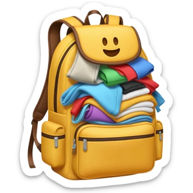 Emoji-style backpack overflowing with clothes sticker