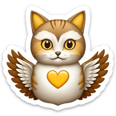 crea un gato con alas de búho con pelaje color cafe y blanco sticker