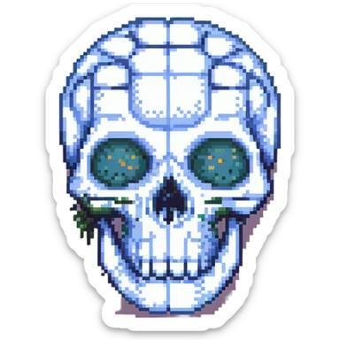 skull with mind blown effect, cartoonish, pixel art style sticker