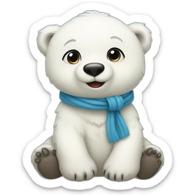 Baby polar bear with a blue scaft sticker