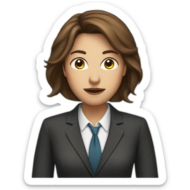 business woman with brown hair and with a closed mouth sticker