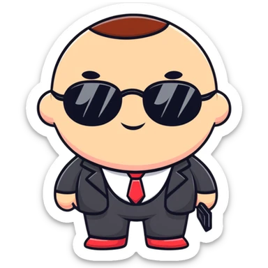 cute round mafia boss with rosy cheeks and tiny sunglasses sticker
