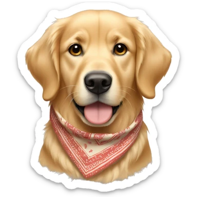 Beige golden retriever face wearing a bandana sticker