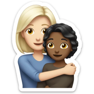 White mom hugging white adult daughter with both black hair sticker