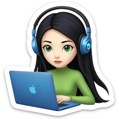 lady alien with only gaming laptop. negative : headphones sticker