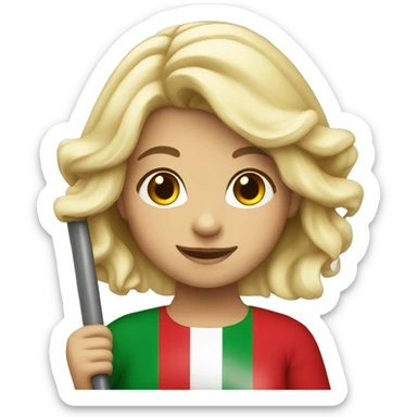 italian blonde girl smiling holding italy flag sticker