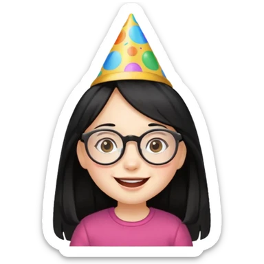 a little girl with long black hair with birthday hat, wearing glasses















 sticker