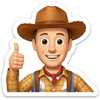 Tom hanks as woody with thumbs up sticker