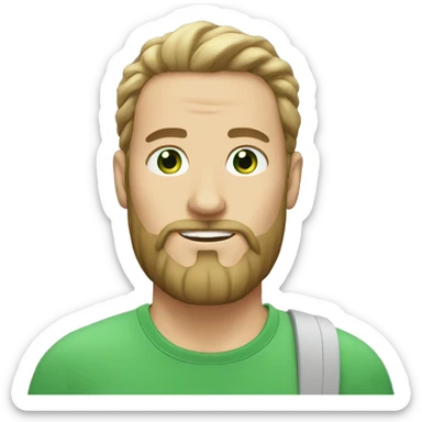 white man with man bun and beard with t shirt green eyes sticker
