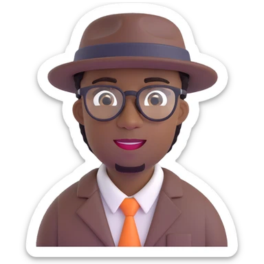 black man with glasses inspired by the main character from the movie Soul, wearing a hat, friendly expression sticker