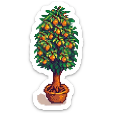 orange tree pixel art style sticker