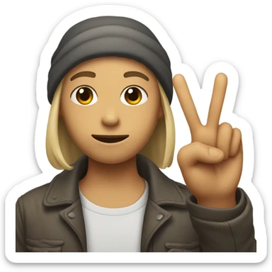 Face sticking up peace sign sticker