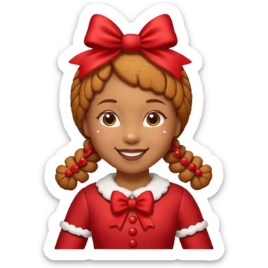Christmas cookie with arms and legs but make it a girl, wearing red bow on her head sticker