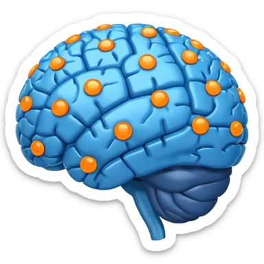 blue digital brain with little orange neurons sticker