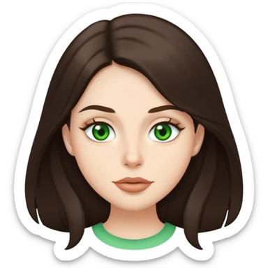 Me with long dark brown hair green eyes and thin top lip and big bottom lip sticker